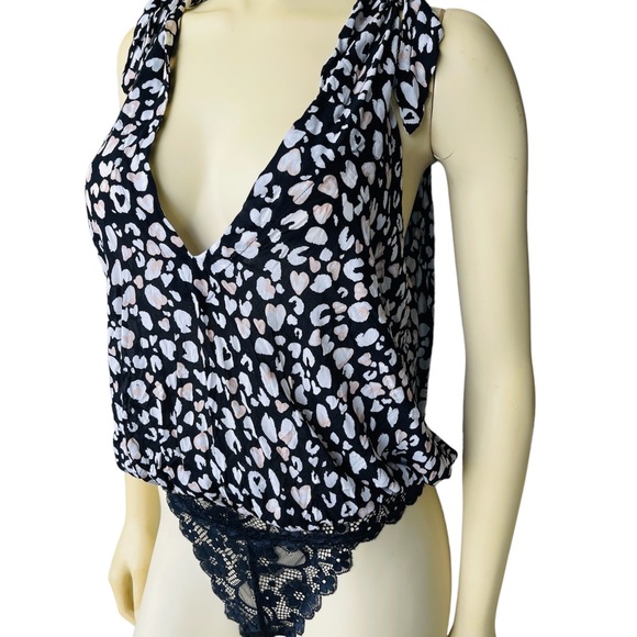 Free People Bare It All Bodysuit Built in Lace Thong Animal Print Bodysuit - Picture 7 of 12